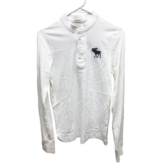 A&F Abercrombie & Fitch White Blue Moose Logo Muscle Henley Size S - Picture 1 of 6